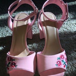 Pink floral wedged heels